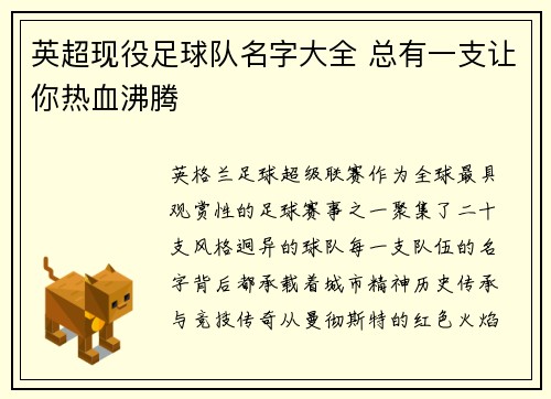 英超现役足球队名字大全 总有一支让你热血沸腾