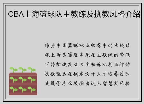 CBA上海篮球队主教练及执教风格介绍